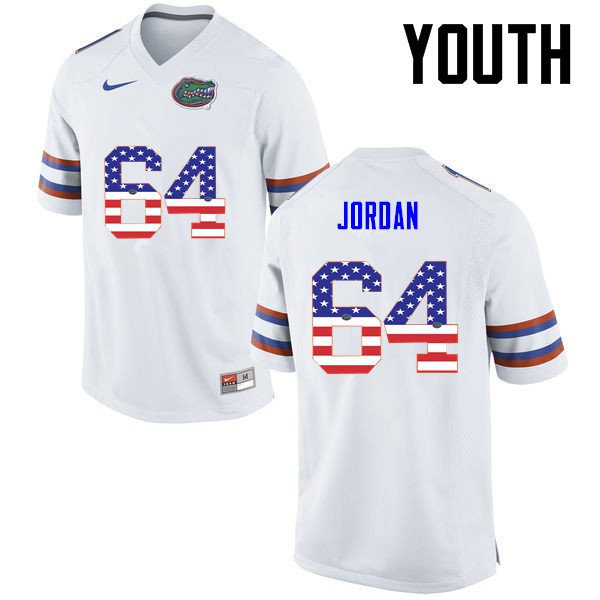 Florida Gators Youth #64 Tyler Jordan College Football USA Flag Fashion White